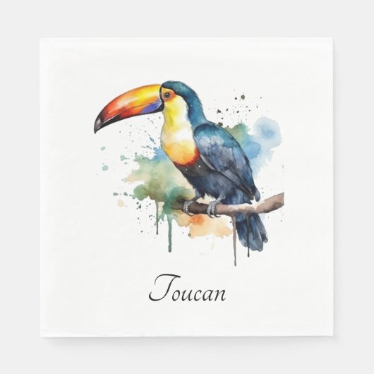 Serviette En Papier toucan coloré assis sur une branche (Devant)