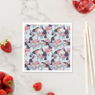 Serviette En Papier Toucans Avec Fleurs Exotiques
