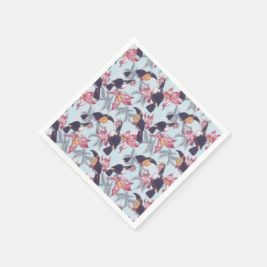 Serviette En Papier Toucans Avec Fleurs Exotiques (Coin)