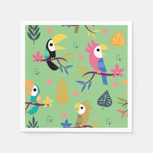 Serviette En Papier Toucans et perroquets (Devant)