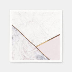 Serviette En Papier Touche de Rose blanc & gris marbre Swirl Chic Part