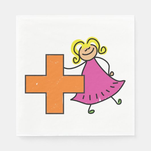 Serviette En Papier Touche mignonne fille avec signe plus (Devant)