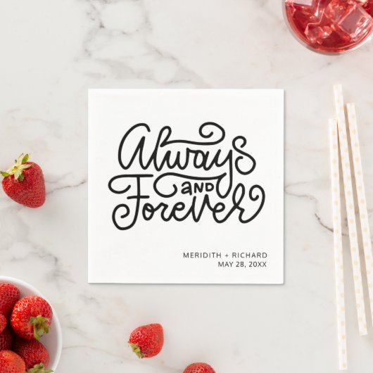 Serviette En Papier Toujours et pour toujours Mariage noir blanc (En situation)