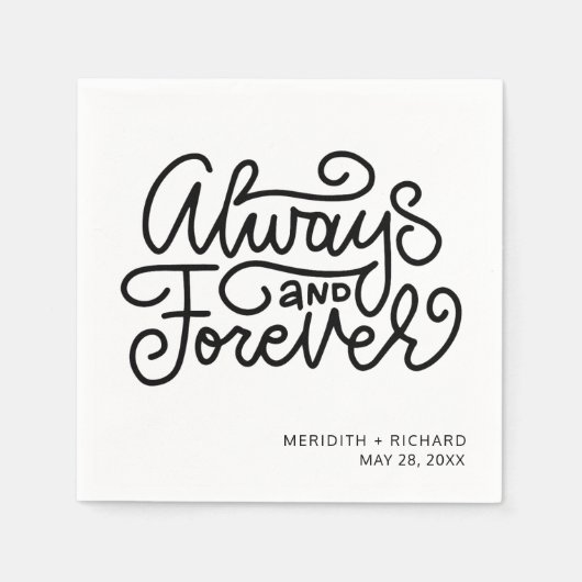 Serviette En Papier Toujours et pour toujours Mariage noir blanc (Devant)