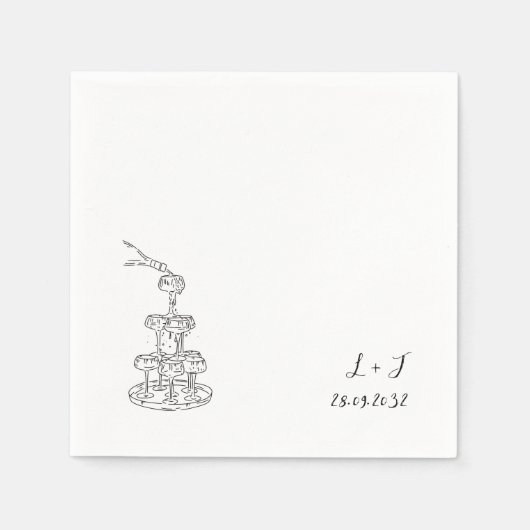 Serviette En Papier Tour Champagne Monogramme Mariage élégant Cocktail (Devant)