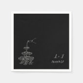 Serviette En Papier Tour Champagne Noire Monogramme Mariage Cocktail (Devant)