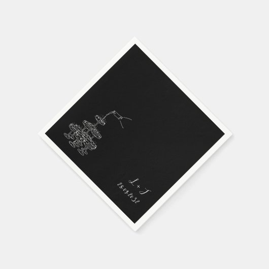 Serviette En Papier Tour Champagne Noire Monogramme Mariage Cocktail (Coin)