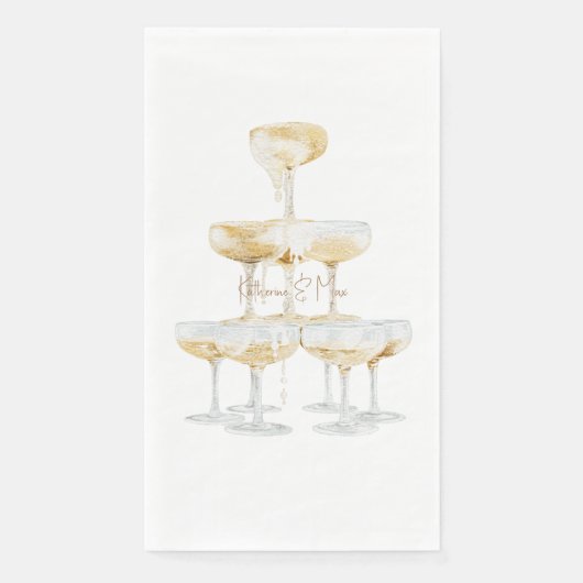 Serviette En Papier Tour Champagne Noms Personnalisés Mariage Papier I (Devant)