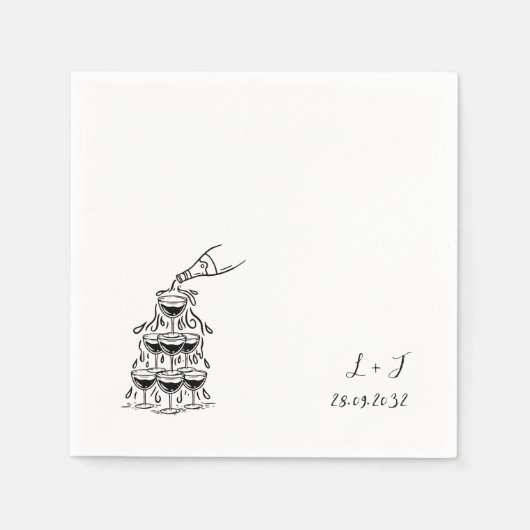 Serviette En Papier Tour Champagne Personnalisé Monogramme Mariage Coc (Devant)