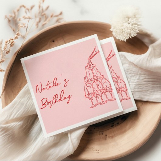 Serviette En Papier Tour Champagne Rosée Rétro Anniversaire