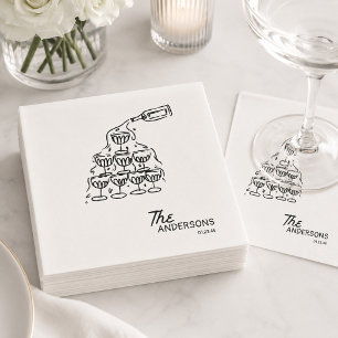 Serviette En Papier Tour de champagne dessiné à la main pour mariage