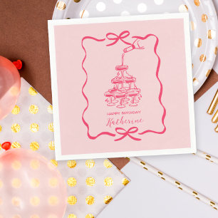 Serviette En Papier Tour de champagne rose pour anniversaire dessiné à