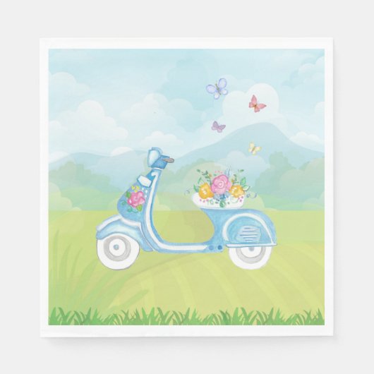 Serviette En Papier Tour Eiffel à Paris avec thème de fête à scooter (Devant)