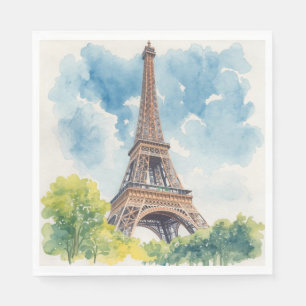 Serviette En Papier Tour Eiffel Aquarelle Paris France Peint