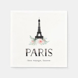 Serviette En Papier Tour Eiffel branchée et Fleurs Roses Rouges   Pari