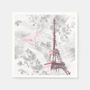Serviette En Papier Tour Eiffel contre l'arrière - plan des orchidées