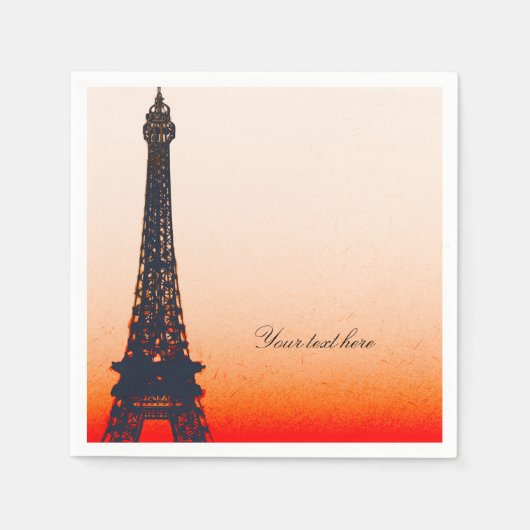 Serviette En Papier Tour Eiffel de Paris Coucher de Soleil Orange Chic (Devant)