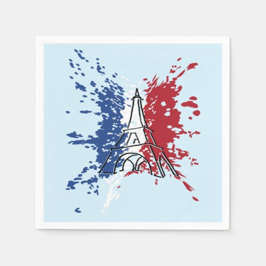 Serviette En Papier Tour Eiffel, Drapeau de France (Devant)