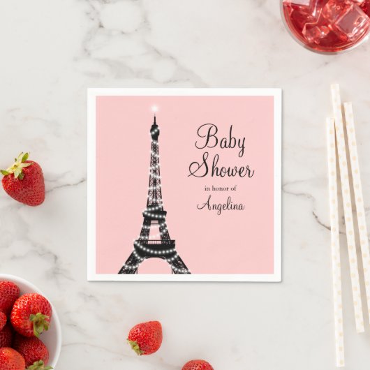 Serviette En Papier Tour Eiffel Éclairage Baby shower Napkin (En situation)
