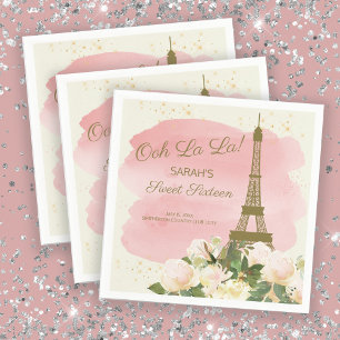 Serviette En Papier Tour Eiffel en or rose élégant Paris Sweet 16