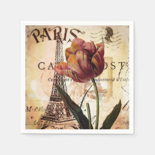 Serviette En Papier Tour Eiffel et tulipe