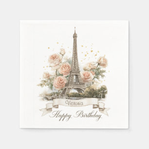 Serviette En Papier Tour Eiffel "Joyeux anniversaire" avec nom personn