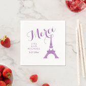 Serviette En Papier Tour Eiffel Mariage violet Merci Merci (En situation)
