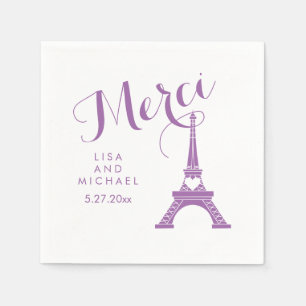 Serviette En Papier Tour Eiffel Mariage violet Merci Merci