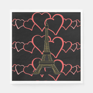 Serviette En Papier Tour Eiffel Paris Amour Mariage Français Cœur Noir