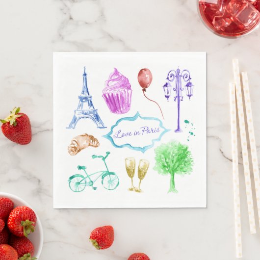 Serviette En Papier Tour Eiffel Paris Aquarelle Art (En situation)
