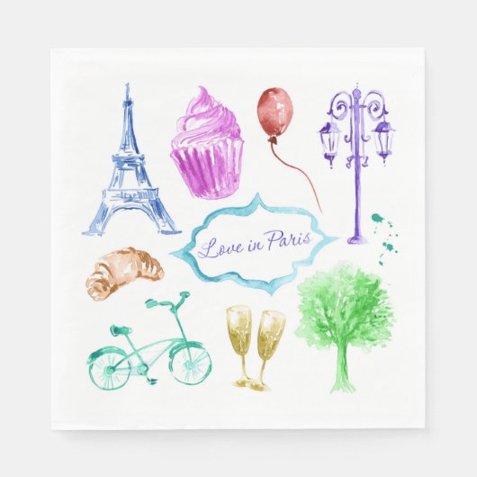 Serviette En Papier Tour Eiffel Paris Aquarelle Art (Devant)