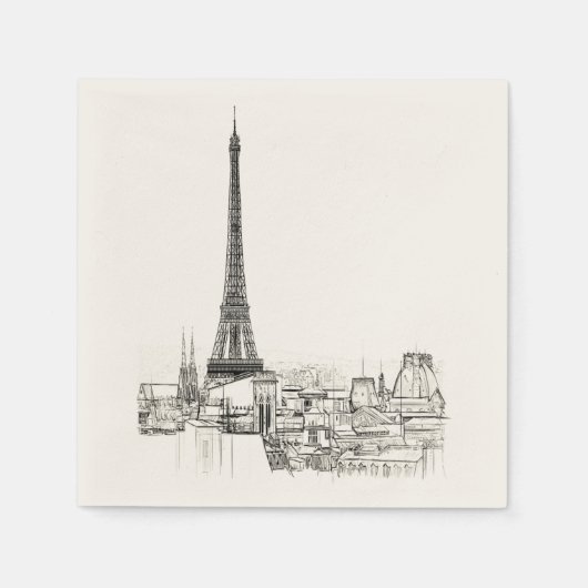 Serviette En Papier Tour Eiffel Paris Cityscape Sketches Party Napkin (Devant)