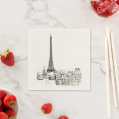 Serviette En Papier Tour Eiffel Paris Cityscape Sketches Party Napkin (En situation)