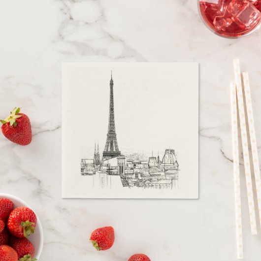 Serviette En Papier Tour Eiffel Paris Cityscape Sketches Party Napkin (En situation)