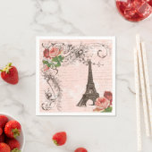 Serviette En Papier Tour Eiffel Paris et serviettes Roses (En situation)