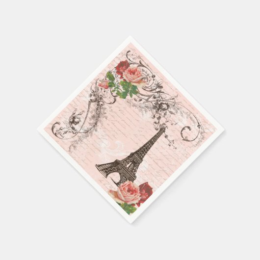 Serviette En Papier Tour Eiffel Paris et serviettes Roses (Coin)
