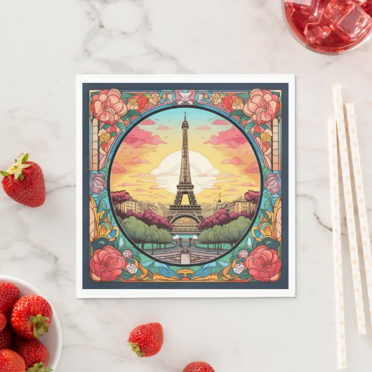 Serviette En Papier Tour Eiffel Paris Paris Floral (En situation)