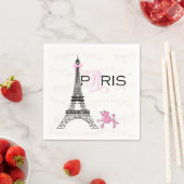 Serviette En Papier Tour Eiffel Pink Bow Paris France Poodparty (En situation)