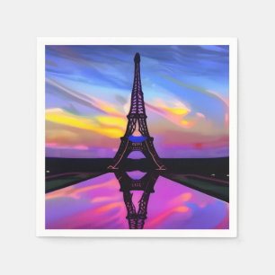 Serviette En Papier Tour Eiffel Pittoresque Au Coucher Du Soleil