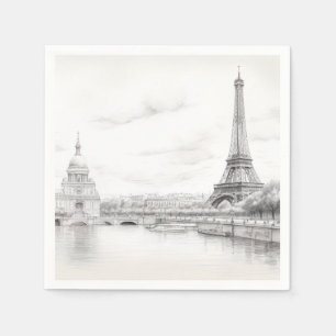 Serviette En Papier Tour Eiffel vintage, croquis Design