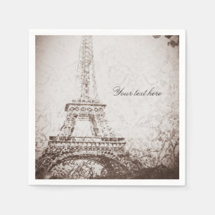 Serviette En Papier Tour Eiffel vintage Paris & Roses Chic Élégant