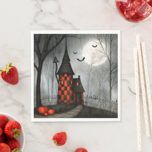 Serviette En Papier Tour Halloween en damier gothique