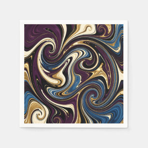 Serviette En Papier Tourbillon Marbré Violet Or Bleu Abstrait