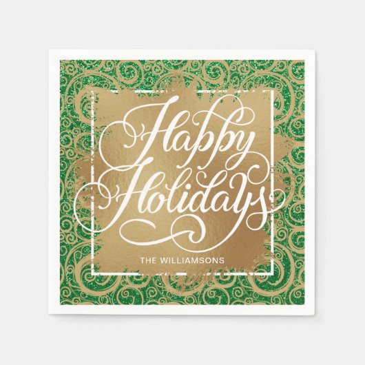 Serviette En Papier Tourbillons Gold Faux Foil Vacances sur Parties sc (Devant)