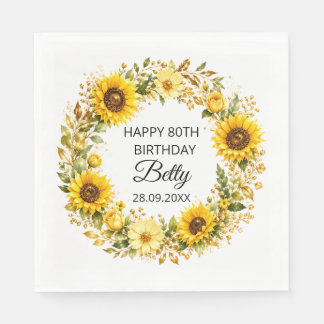 Serviette En Papier Tournage élégant Tournesols 80e Anniversaire