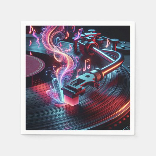 Serviette En Papier Tourne-disque de néon avec disque vinyle (Devant)
