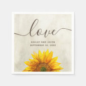 Serviette En Papier Tournesol à l'aquarelle. Écriture florale rustique (Devant)