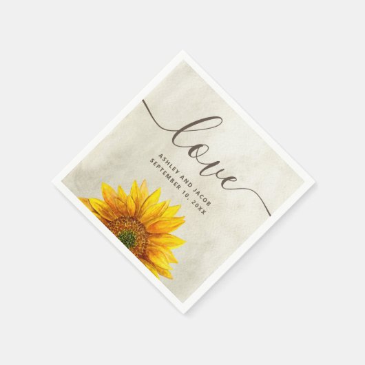 Serviette En Papier Tournesol aquarelle. Mariage de script floral rust (Coin)