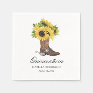 Serviette En Papier Tournesol aquarelle Quinceañera rustique occidenta