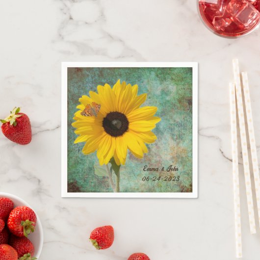 Serviette En Papier Tournesol avec Cocktail Mariage papillon (En situation)